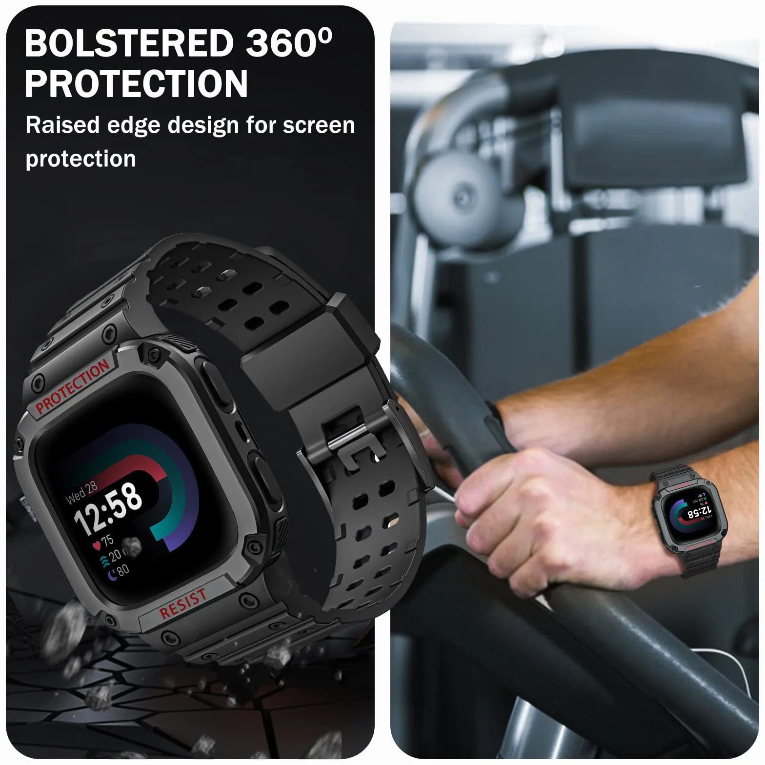 Fintie Paski z etui kompatybilne z Fitbit Versa 4/3 / 2/1 / Versa Lite/Fitbit Sense 2 / Sense, etui ochronne, pasek sportowy, dla mężczyzn