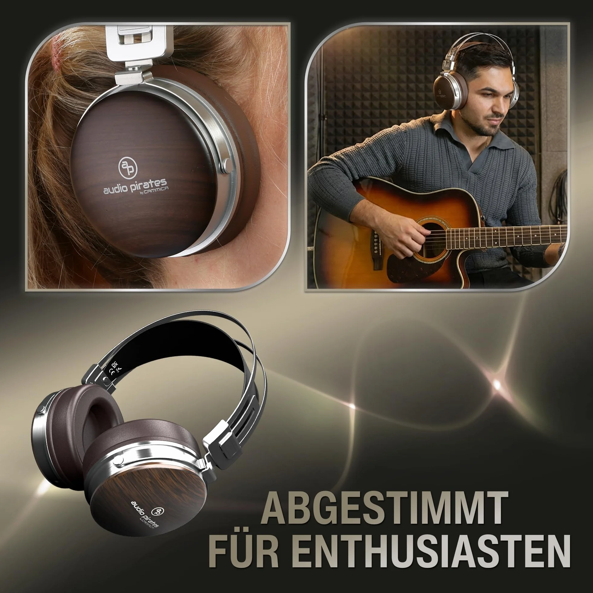 audio pirates Słuchawki nauszne, słuchawki z prawdziwego drewna, najlepszy dźwięk HiFi, słuchawki z etui, kabel 3 m + kabel 1,5 m, w zestawie mikrofon i adapter 3,5 mm i 6,3 mm – słuchawki HiFi