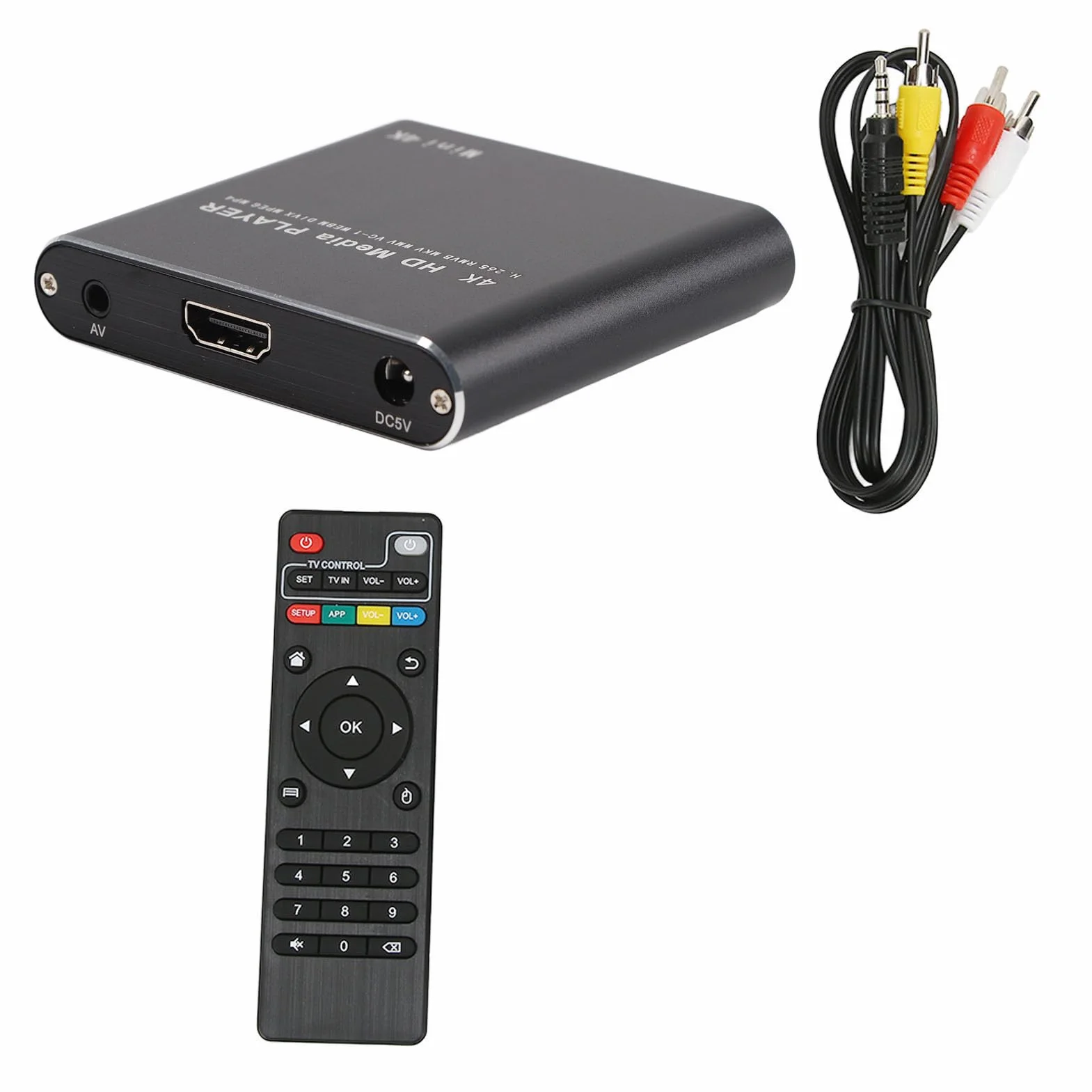 Mini Odtwarzacz Multimediów Strumieniowych MP28, Odtwarzacz Multimedialny 2K 4K HD z Pilotem, rozdzielczość 3840 X 2160 30 Hz, pamięć 4G, Odtwarzanie Wieloformatowe, Gniazdo Kart