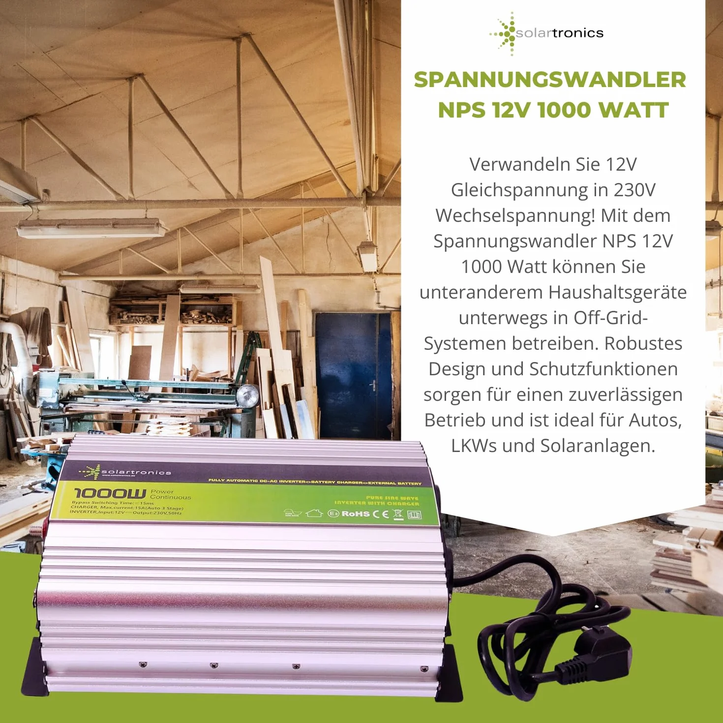 solartronics przetwornica napięcia UPS 12 V NPS 1000/2000 W przetwornica Pure Sinus UPS