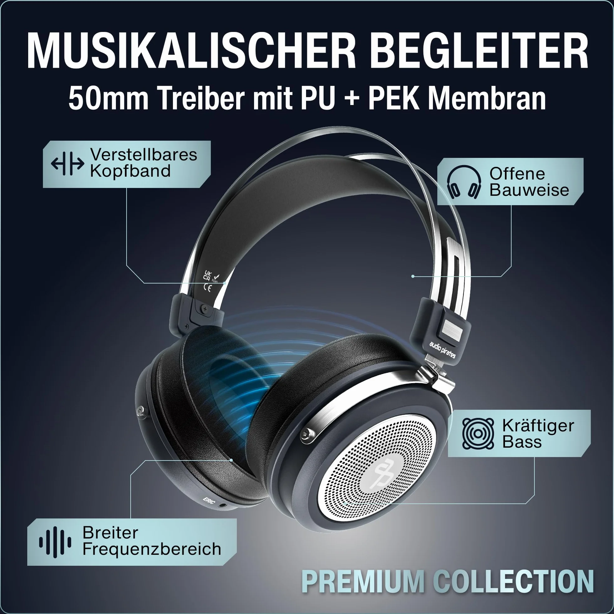 audio pirates ERIC zestaw 2 słuchawek studyjnych HiFi – słuchawki studyjne z etui Transprt, kabel 3 m, adapter jack 6,3 mm | Premium Collection