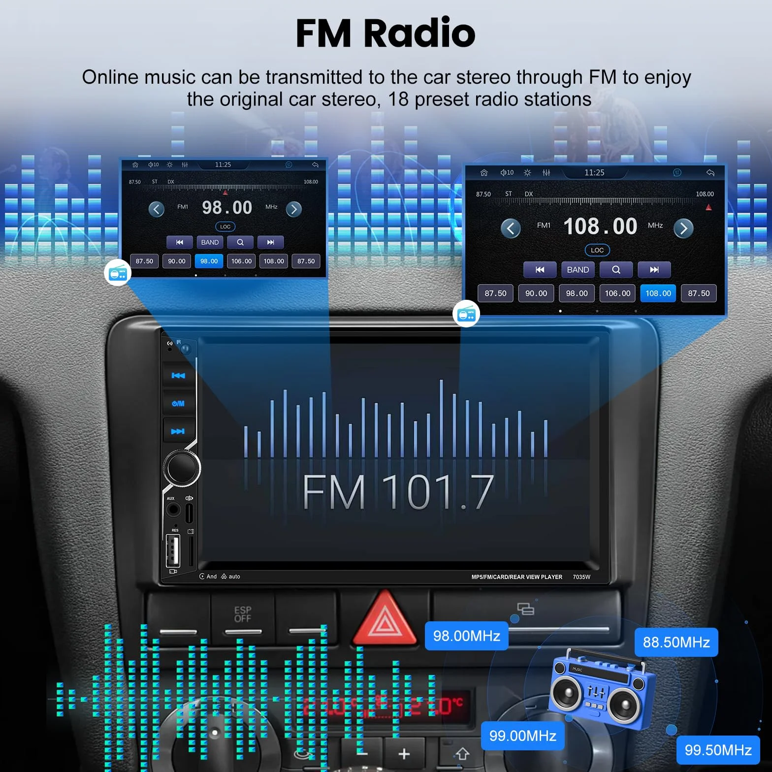 NHOPEEW Radio samochodowe 2 DIN z CarPlay i Android Auto – 7-calowe radio z ekranem dotykowym – Mirror Link, FM, sterowanie kierownicą, USB, AUX + kamera cofania AHD