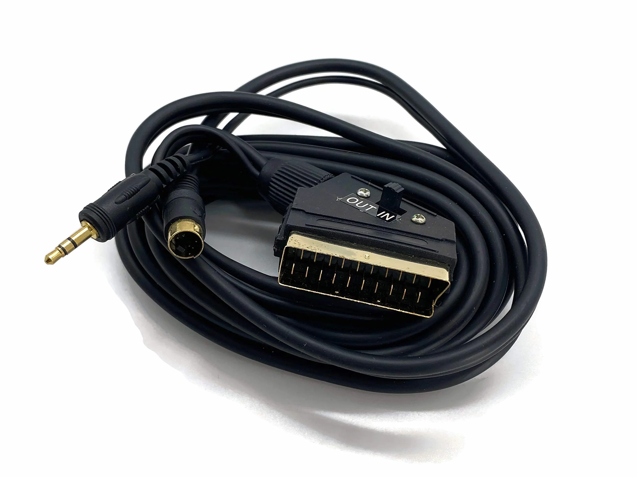 eXODA S-Video Klinke 3,5mm na Scart 3m kabel z przełącznikiem IN OUT do PC laptopa do podłączenia do monitora TV lub projektora czarna transmisja sygnału