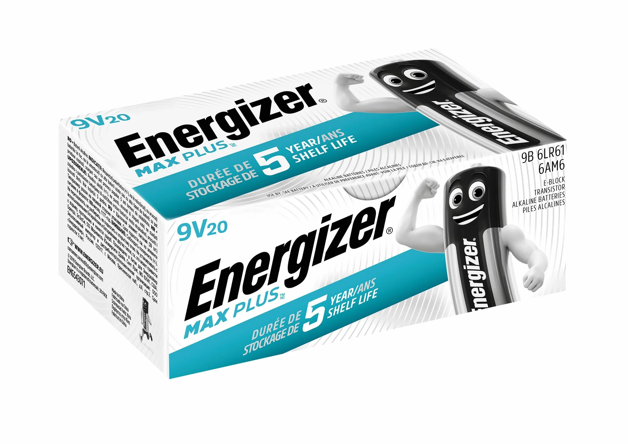 Energizer Max Plus 9 V baterie alkaliczne - opakowanie 20