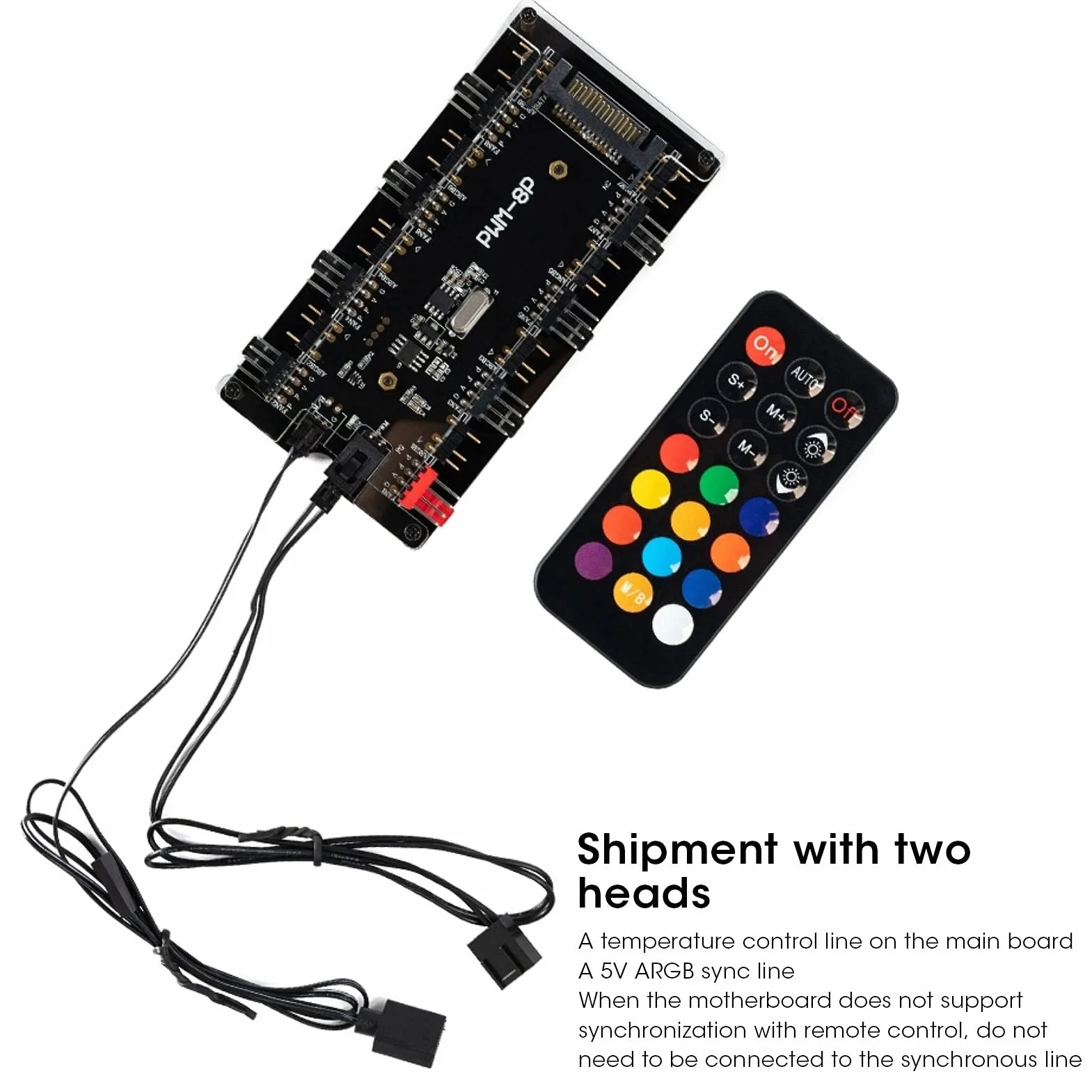 Ejoyous 2 w 1 ARGB PWM Hub Wentylatora z Kontrolerem, PC RGB Kontroler Hub Wentylatora z 8 Portami Zasilania SATA, Obudowy, do Sterowania Wentylatorami Chłodzenia
