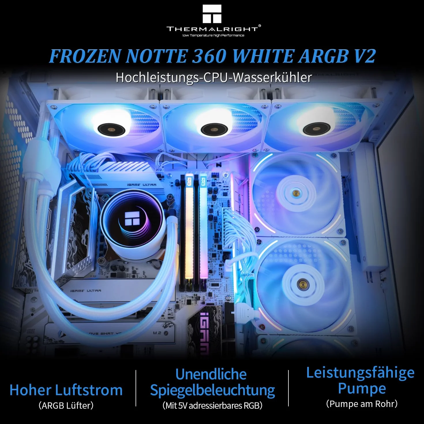 Thermalright Frozen Night 360 WHITE ARGB wodny system chłodzenia procesora 360 z 3 podwójnymi wentylatorami 120 mm PWM, S-FDB V2, pasuje do AMD/AM4, Intel LGA 1700/1150/1151/1200/2011/2066