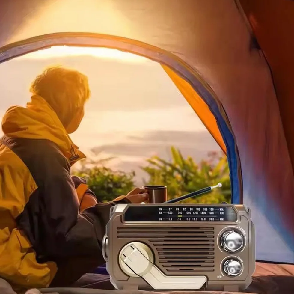 Radio z korbą ręczną do ładowania słonecznego, przenośne radio survivalowe FM/AM/SW, radia awaryjne, ładowalne, wielokanałowe radio o niskiej mocy, Bluetooth 5.2, głośnik odtwarzacz muzyczny, obsługa