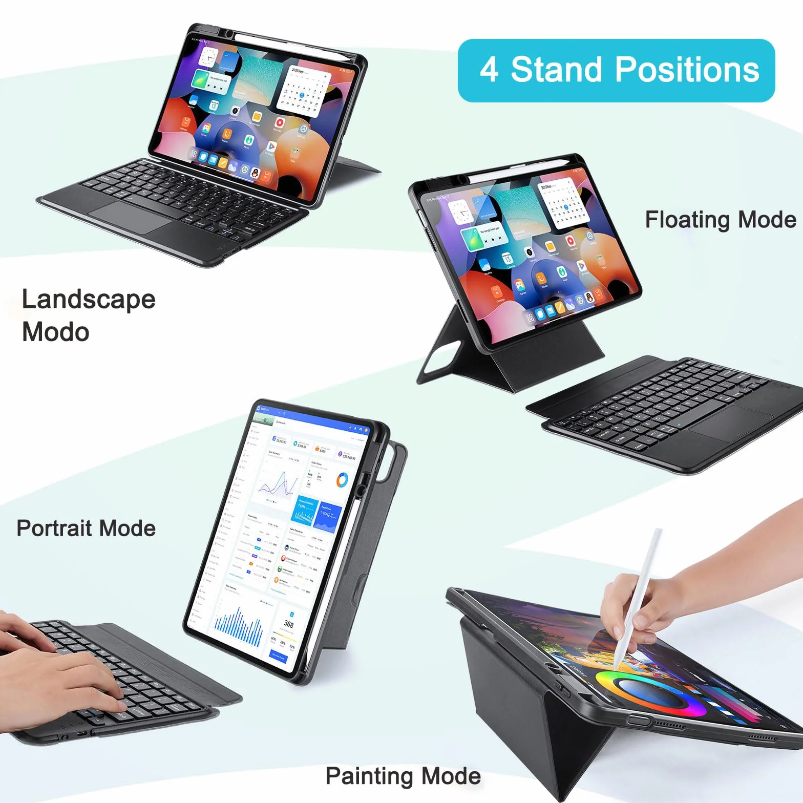 Etui na klawiaturę do Xiaomi Mi Pad 6/ Pad 6 Pro 11 cali 2023, magnetycznie odłączana bezprzewodowa klawiatura Bluetooth z gładzikiem, etui Folio z uchwytem na ołówek, regulowany stojak