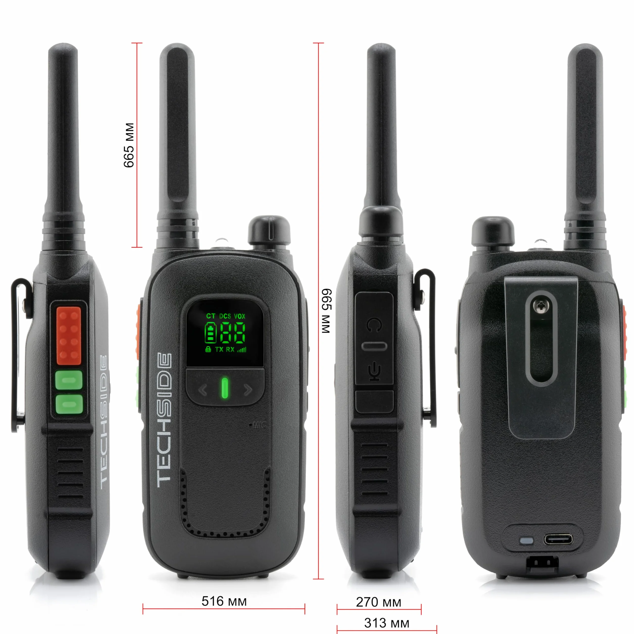 Techside TS-T2 Profesjonalna Krótkofalówka Walkie Talkie PMR446 16 Kanałów (Bez Zezwoleń) | VOX 5 Poziomów | Automatyczne Skanowanie Kanałów | Słuchawka i Ładowarka USB Pełny Zestaw | Zestaw 6 szt.