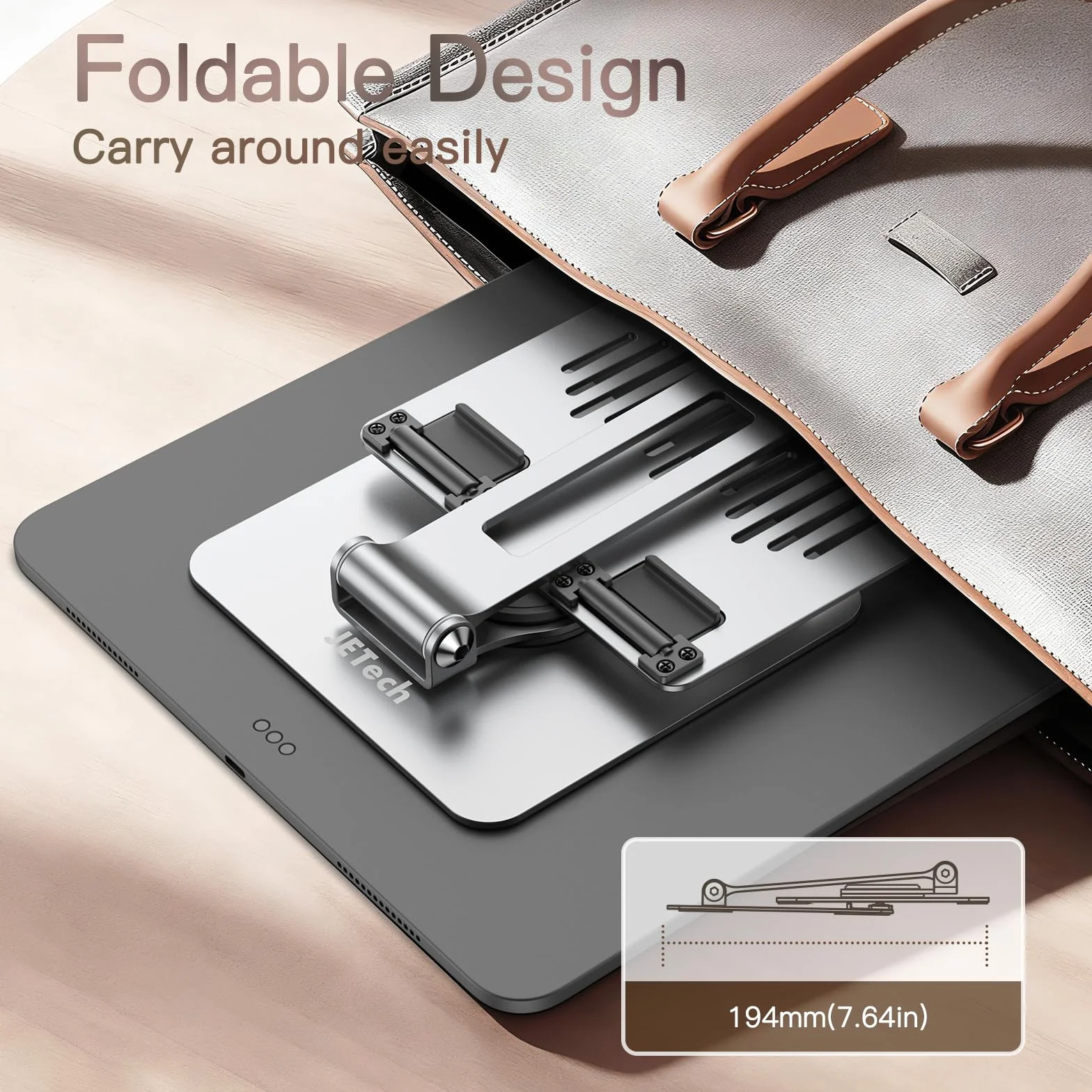 JETech Stojak Tablet, Regulowany Obrotowy Uchwyt na Biurko z Obrotową Podstawą 360 Stopni, Składana Podstawka dla iPad/iPad Air/Pro/Mini, Galaxy Tab A11/A9/S11/S10 FE, Tab/Phones(4-13"), Srebrny