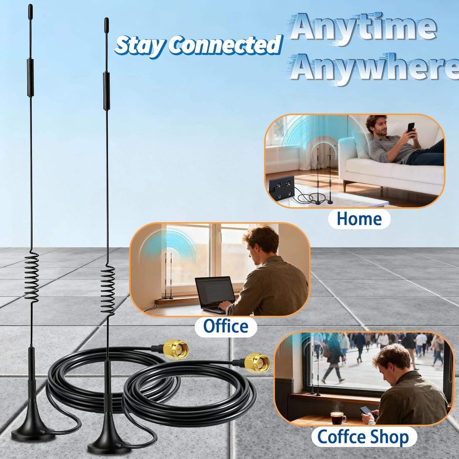 Bingfu Antena 4G LTE SMA, antena 7dBi, podstawa magnetyczna, antena MIMO (2-pak) do 4G LTE Router Gateway Modem Hotspot bezprzewodowy router Hub
