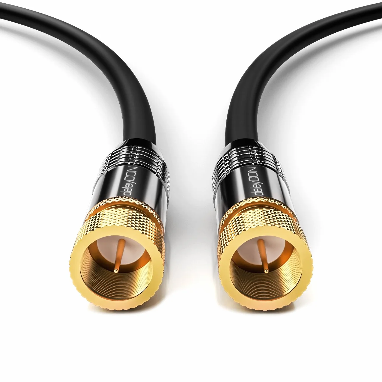 deleyCON 20m Kabel Antenowy SAT Koncentryczny DVB-S/S2 4K Ultra HD HDTV 2x Wtyk F Metalowe Złącza Czarny