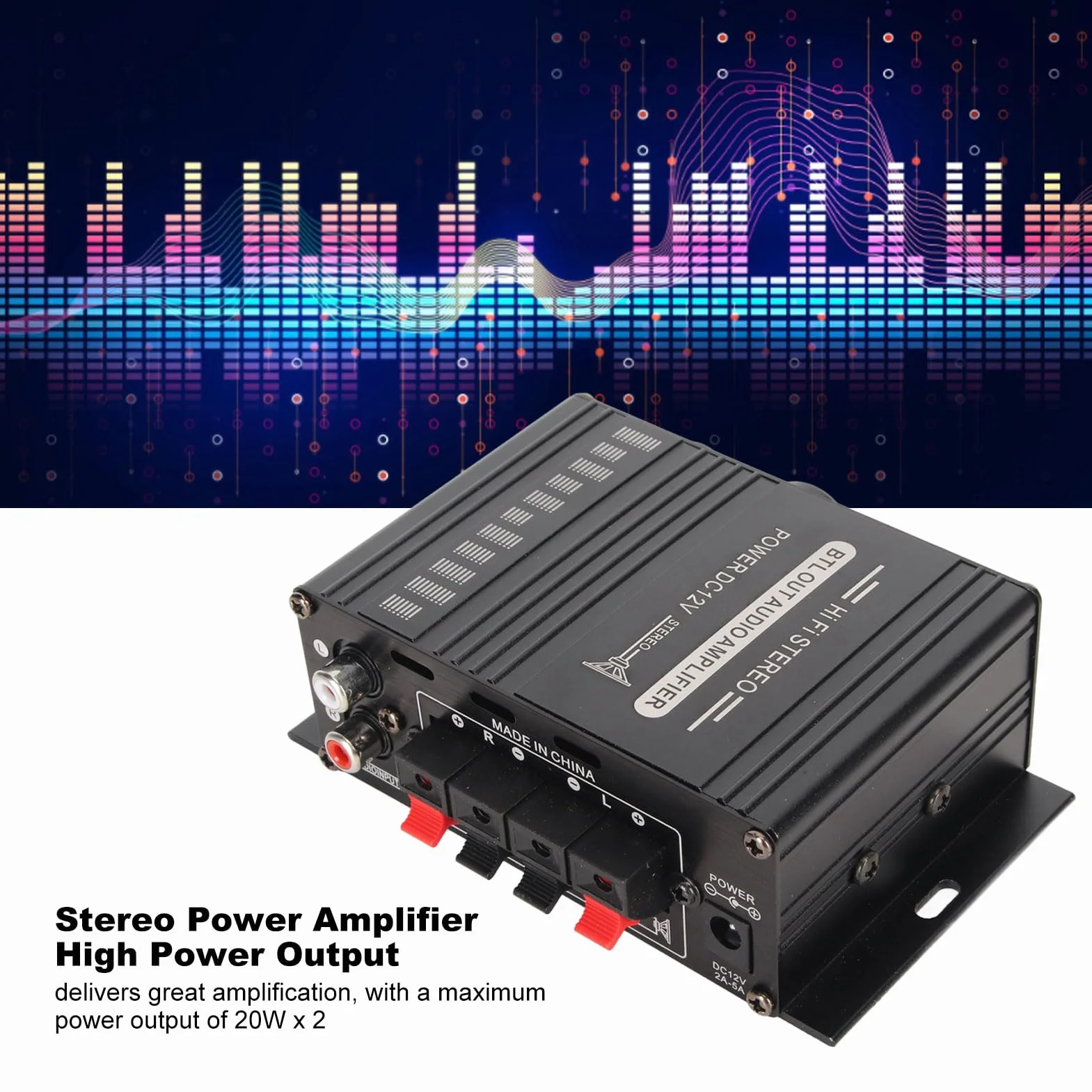Wzmacniacz Mocy Bluetooth 5.0 HiFi 20Hz-20KHz 12V Stop Aluminium