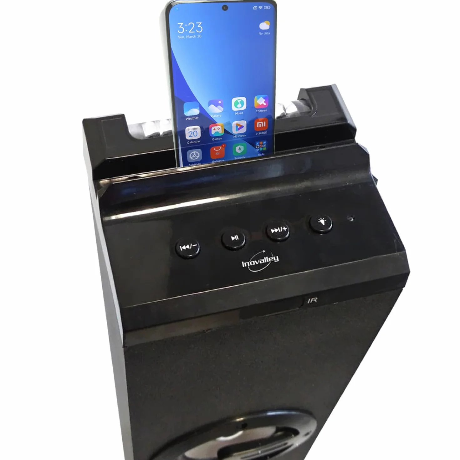 INOVALLEY Wieża dźwiękowa HP58BTH - Światło LED Multi-Rayon, Bluetooth, Radio FM, AUX - 4X 15W, pilot zdalnego sterowania