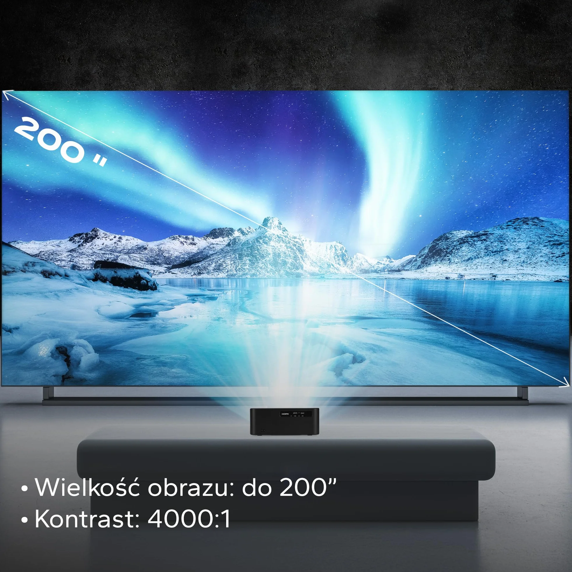 OVERMAX Projektor 4K Full HD 1080P Multipic 5.2, Google TV, WiFi i Bluetooth, Automatyczna Korekcja Keystone 30°, Elektryczny Zoom, Miracast i Obrót 360°, Ekran do 200”