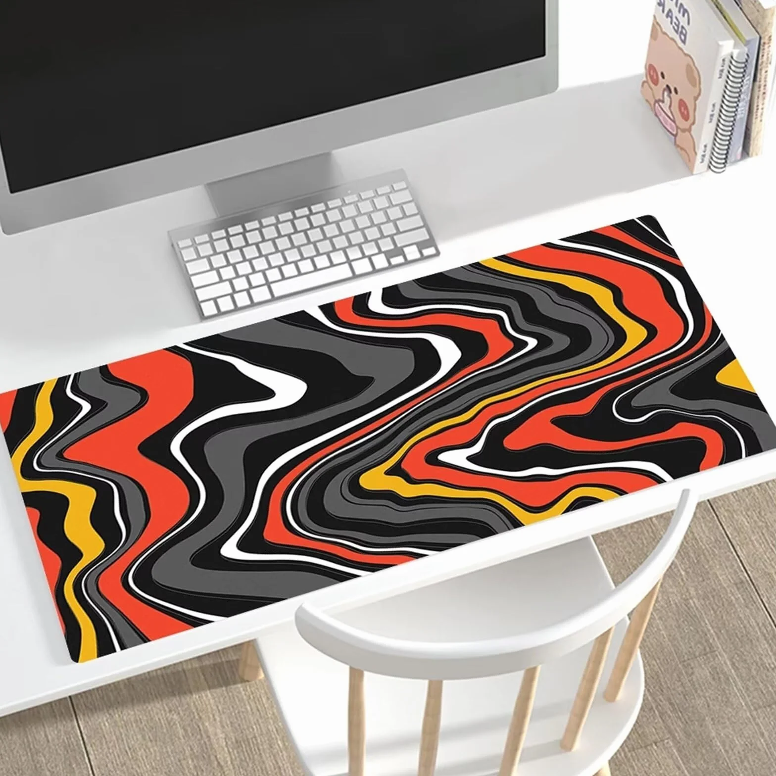 Czarno-szara pomarańczowa podkładka pod mysz, 1000 x 500 x 5 mm, rozszerzona duża podkładka pod mysz, podkładka na biurko, zszywane krawędzie, antypoślizgowa gumowa podstawa, podkładka pod