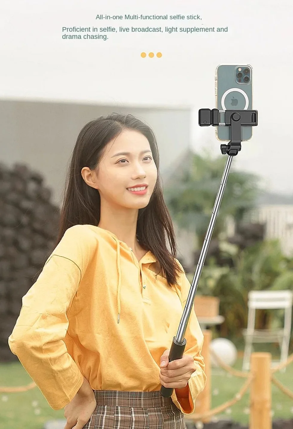 XIHAMA Statyw do selfie ze światłem wypełniającym - stabilny stojak na statyw z odłączanym bezprzewodowym pilotem kompatybilny ze smartfonami iPhone 15 Pro Max/15 Plus/14/13, Samsung, LG, Google