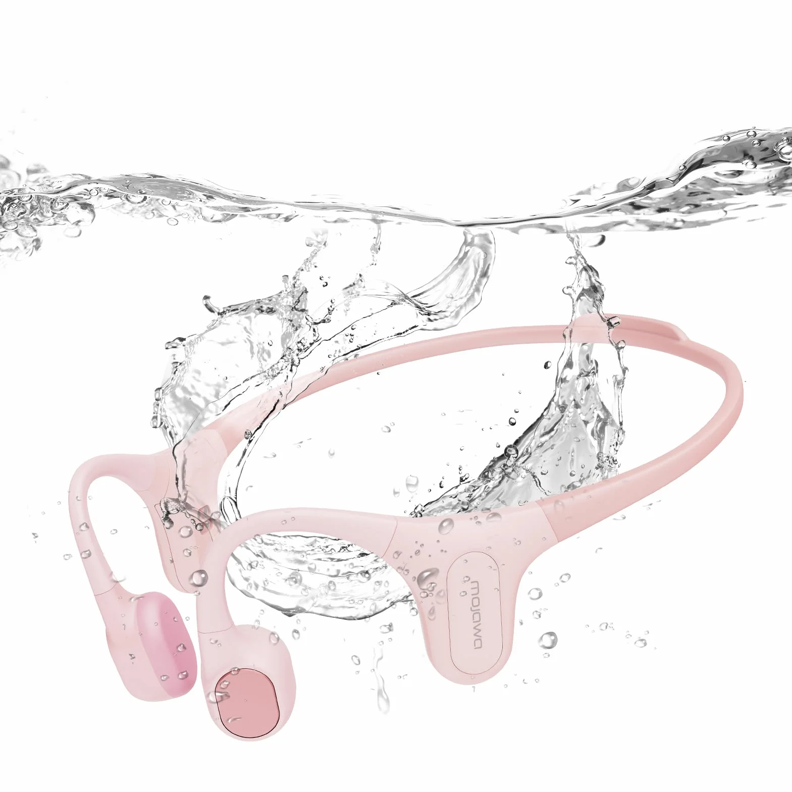 mojawa Słuchawki z przewodnictwem kostnym Run Plus, wodoszczelność IP68, 32 GB MP3 | 8H Playtime Open-Ear Bluetooth 5.2, głęboki bas, bezpieczne dopasowanie do biegania, pływania i siłowni, różowy