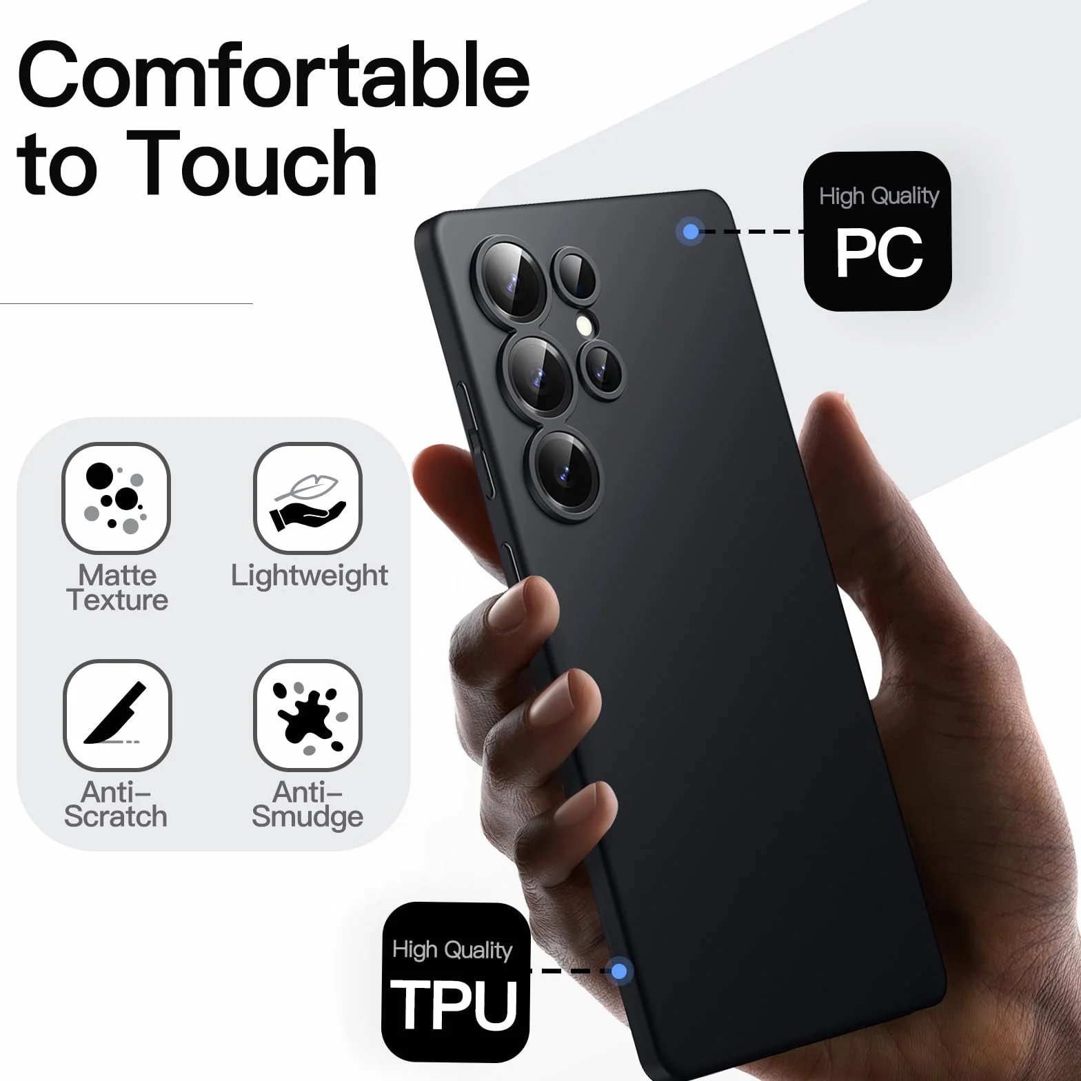 JETech Etui Szczupły dla Samsung Galaxy S25 Ultra 5G z Obiektywem Aparatu Pełna Ochrona, Ultracienkie Lekkie Matowe Wykończenie Minimalistyczna Ochronna Osłona Telefonu (Czarny)