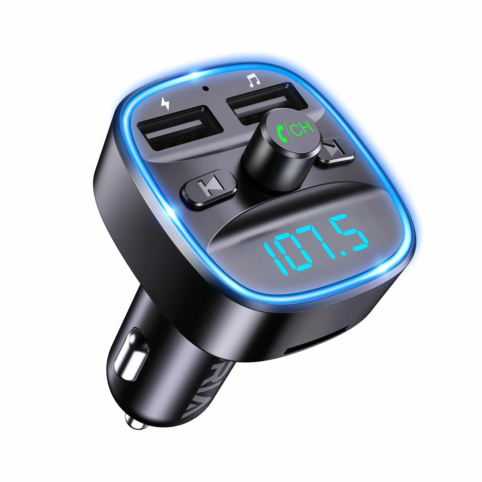 ORIA Samochodowy adapter Bluetooth, nadajnik FM Bluetooth 5.3 do radia samochodowego z podwójną ładowarką USB, połączenia bez użycia rąk, obsługa odtwarzacza muzycznego karty TF i dysku USB (w