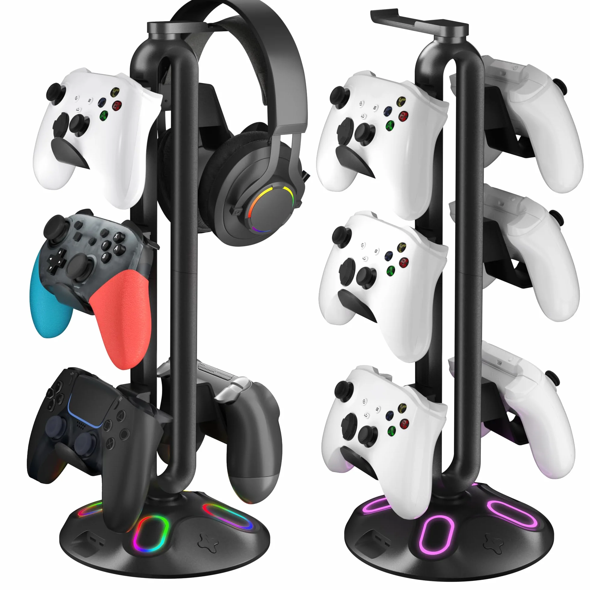 Uchwyt na słuchawki do gier RGB, uchwyt na kontroler Canmarin z 9 trybami oświetlenia - uchwyt na słuchawki z 2 portami ładowania USB i 3,5 mm oraz typ-C, akcesoria do zawieszenia dla biurków i graczy