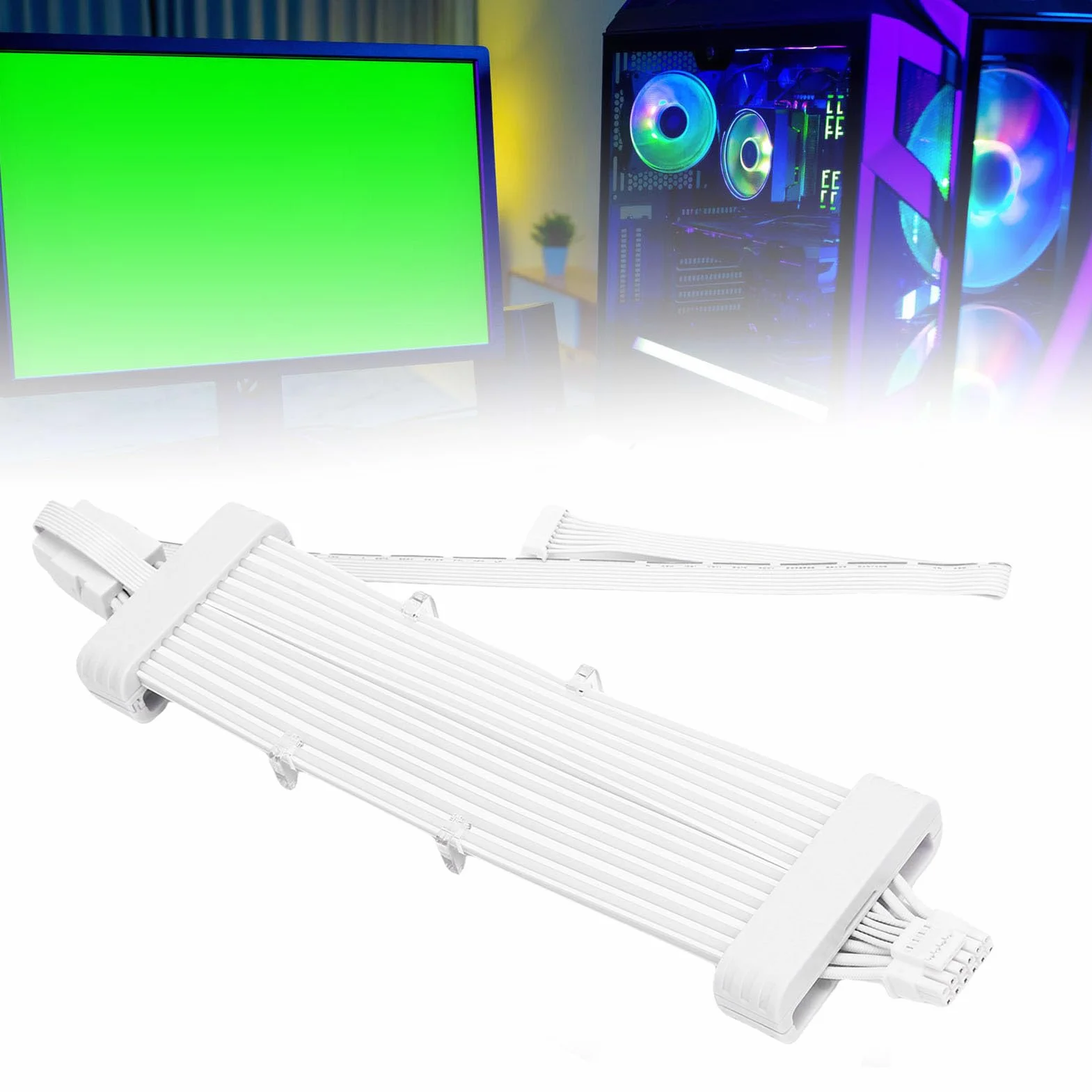 Naroote Kabel Zasilacza ARGB, Miękka Elastyczna Silikonowa Taśma LED, 120 Koralików 16,8 Mln Kolorów 16PIN Kabel ARGB do Płyty Głównej Komputera PC Obudowa Karty Graficznej Decor (Kontroler SK3 Biały)