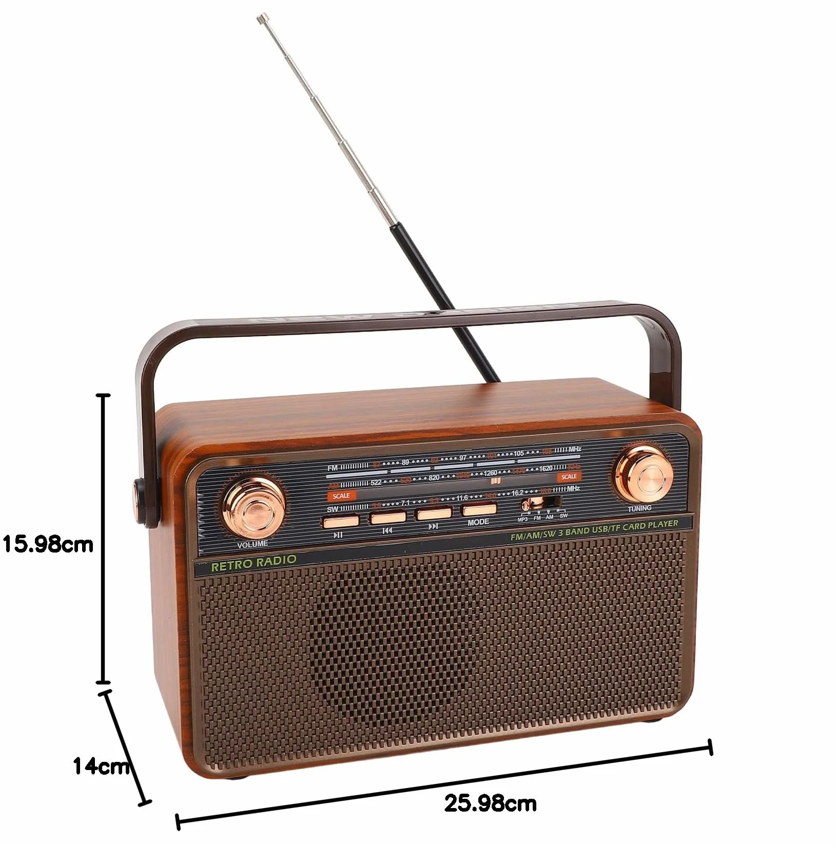 Przenośne Cyfrowe Radio AM FM, Głośnik 4-in-w-1 Wieloskładnikowy Głośnik Radiowy z Gniazdem Karty USB/SD i długą anteną teleskopową do Domu na Wypadek (wtyczka UE)