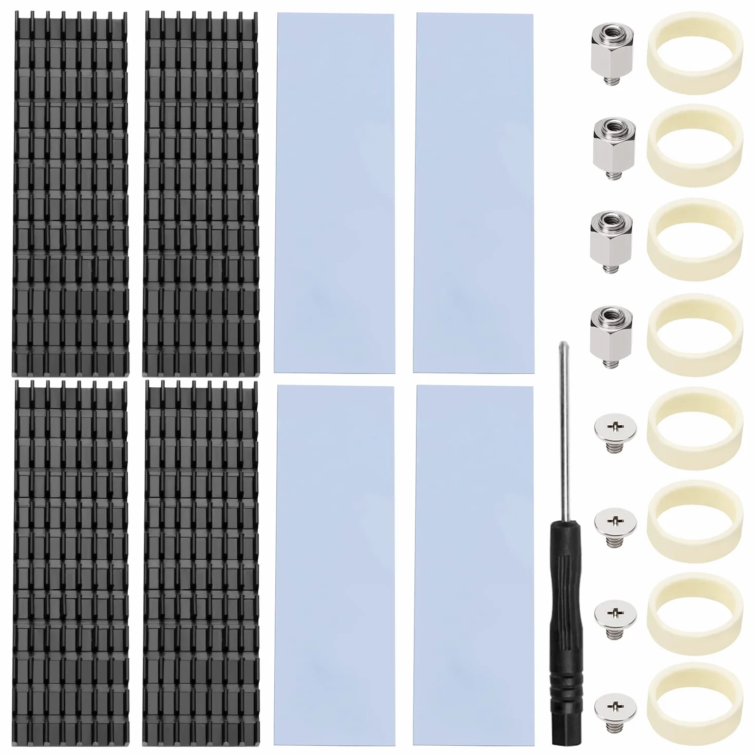 4 Sztuk Radiator M.2 SSD, VooGenzek Aluminiowy Radiator, ze Śrubami M.2 SSD i Arkuszem Kleju Termoprzewodzącego, do Radiatorów M.2 do Laptopów i Komputerów Stacjonarnych, 70X22X6mm, Czarny