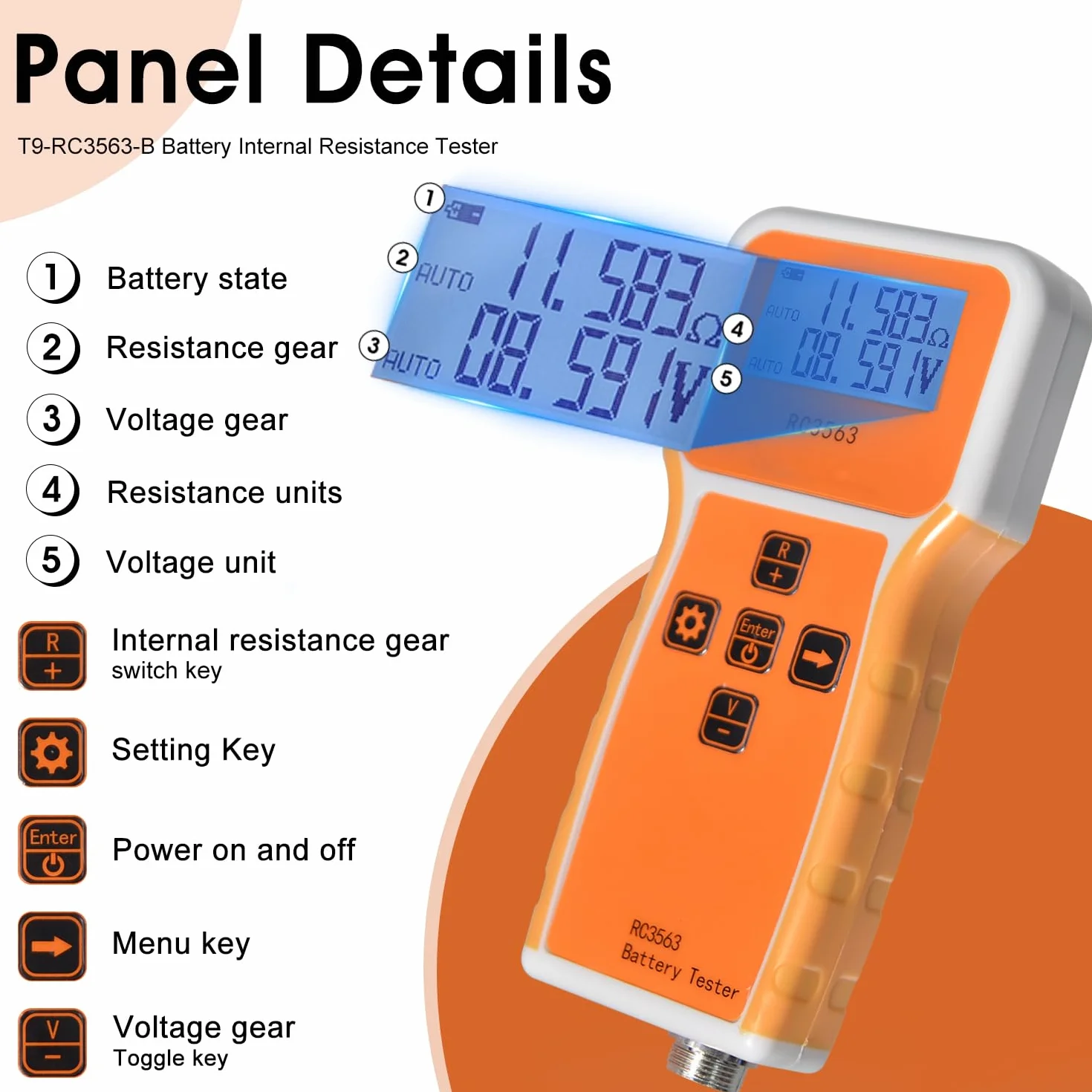 Tester rezystancji baterii 1uΩ ~ 200 Ω, 0 ~ ± 100 VDC, przenośny miernik napięcia z sondą, analizatorem kwasu Pb i Ni-CD