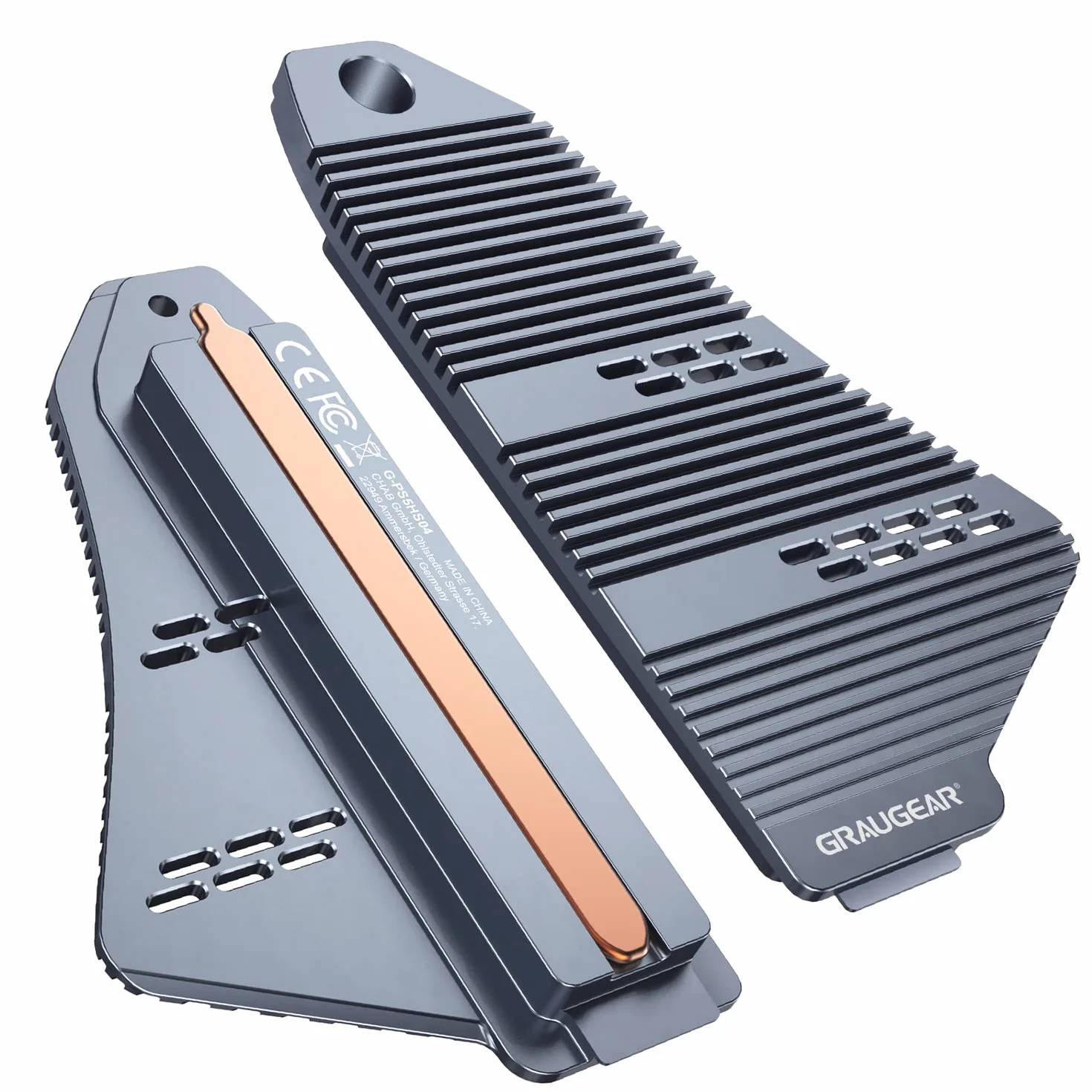 GRAUGEAR Osłona radiatora SSD PS5, radiator M.2 NVMe PS5, konstrukcja w kształcie promu, rozpraszanie ciepła z chłodnicą rury cieplnej i aluminiową płetwą do NVMe M2 PCIe 4.0 [G-PS5HS04]