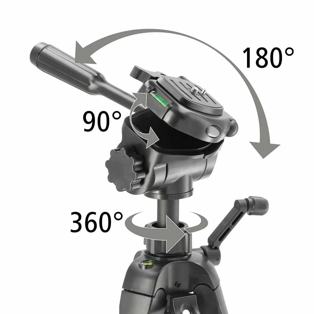 Hama Action 170 Statyw do aparatu 3D o wysokości 62-170 cm, statyw fotograficzny z uchwytem na telefon komórkowy i uchwytem na tablet, statyw z głowicą 3-kierunkową, statyw do lustrzanki z torbą