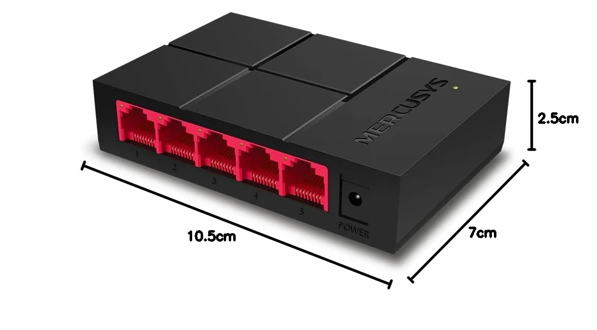 MERCUSYS MS105G – 5-portowy gigabitowy switch biurkowy, metalowa obudowa, Plug & Play, bez wentylatora, energooszczędny – do domu i małego biura