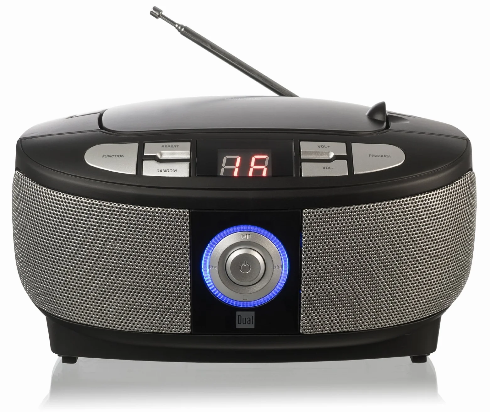 Dual 74575 P 49-1 Boombox z odtwarzaczem CD (radio FM, wyświetlacz LED, zasilanie sieciowe lub bateryjne), kolor czarny