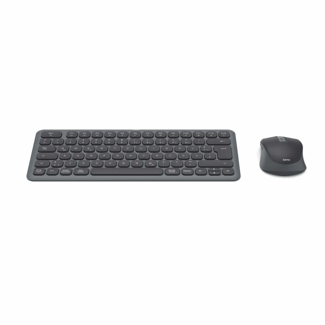 Hama Zestaw bezprzewodowej klawiatury i myszy (klawiatura wielofunkcyjna i mysz z Bluetooth/radiem, do komputera, smartfona, tabletu, mały, z bateriami, ciche klawisze scissort, klawisze