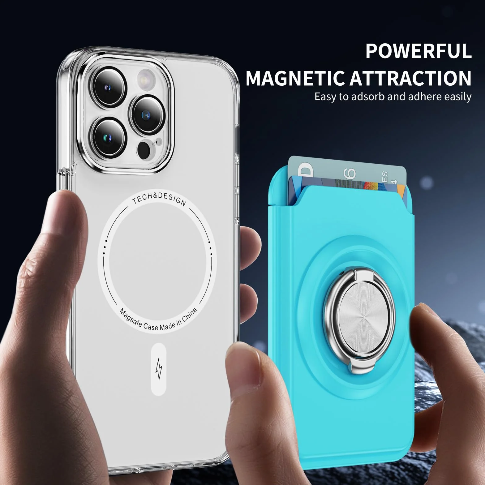 LEMAXELERS Magnetyczny uchwyt na kartę telefonu komórkowego Niebieski