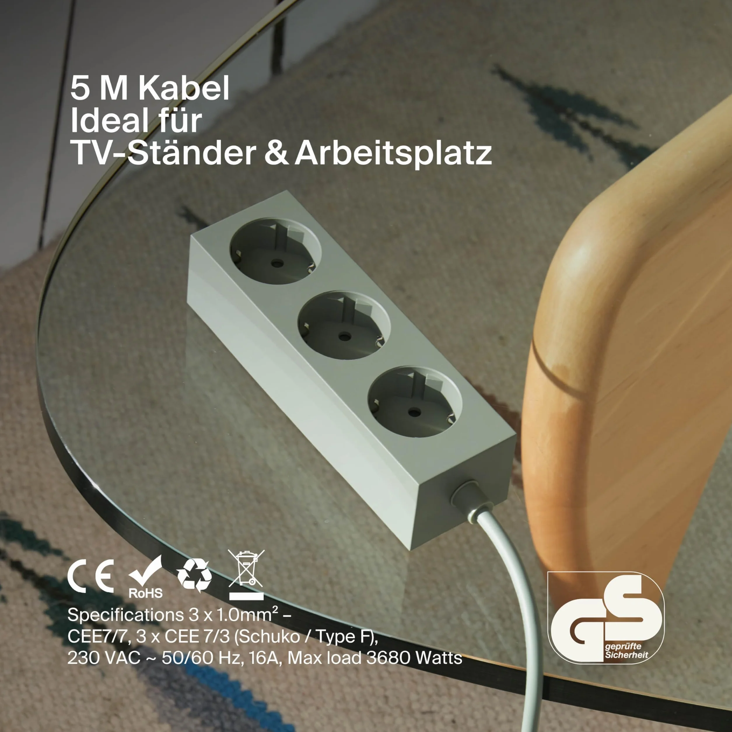 Pedestal Listwa zasilająca z 3 gniazdami, 5 m z magnetycznym podłożem (zielona) - Praktyczna, stylowa listwa zasilająca 3-drożna magnetyczna - Magnetyczne potrójne gniazdo - Listwa zasilająca 3-drożna