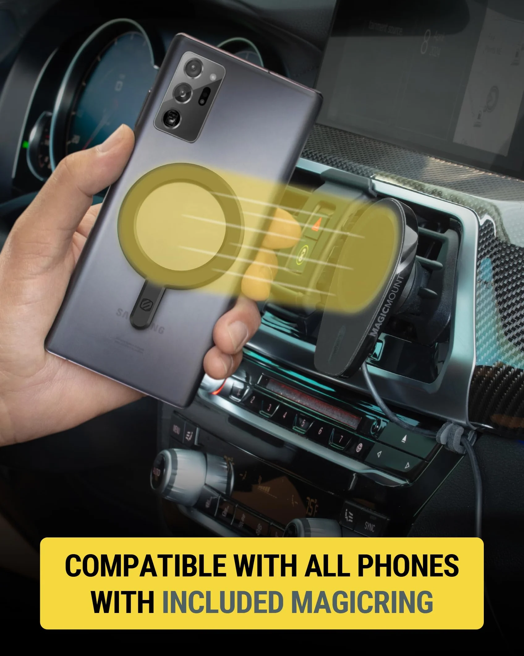 Scosche MPQ6DV-SP Magnetyczny uchwyt na telefon do deski rozdzielczej samochodowej/wentylacji, bezprzewodowa szybka ładowarka samochodowa 15 W, uchwyt na telefon komórkowy bez użycia rąk, kompatybilny
