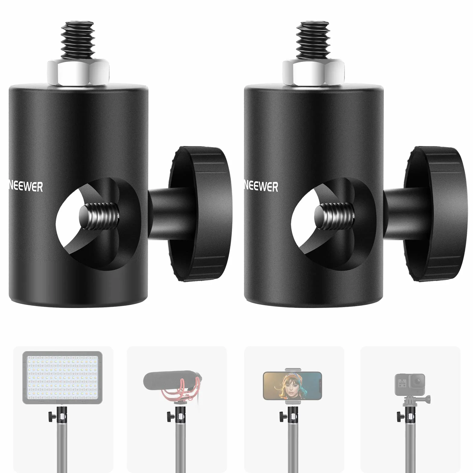 Neewer Szybka konwersja adaptera ze śrubą 1/10.2 cm, 2-pak, wielofunkcyjny adapter z końcówką do stojaka na monitor studyjny, uchwyt na aparat, stojak oświetleniowy do studia fotograficznego - ST12