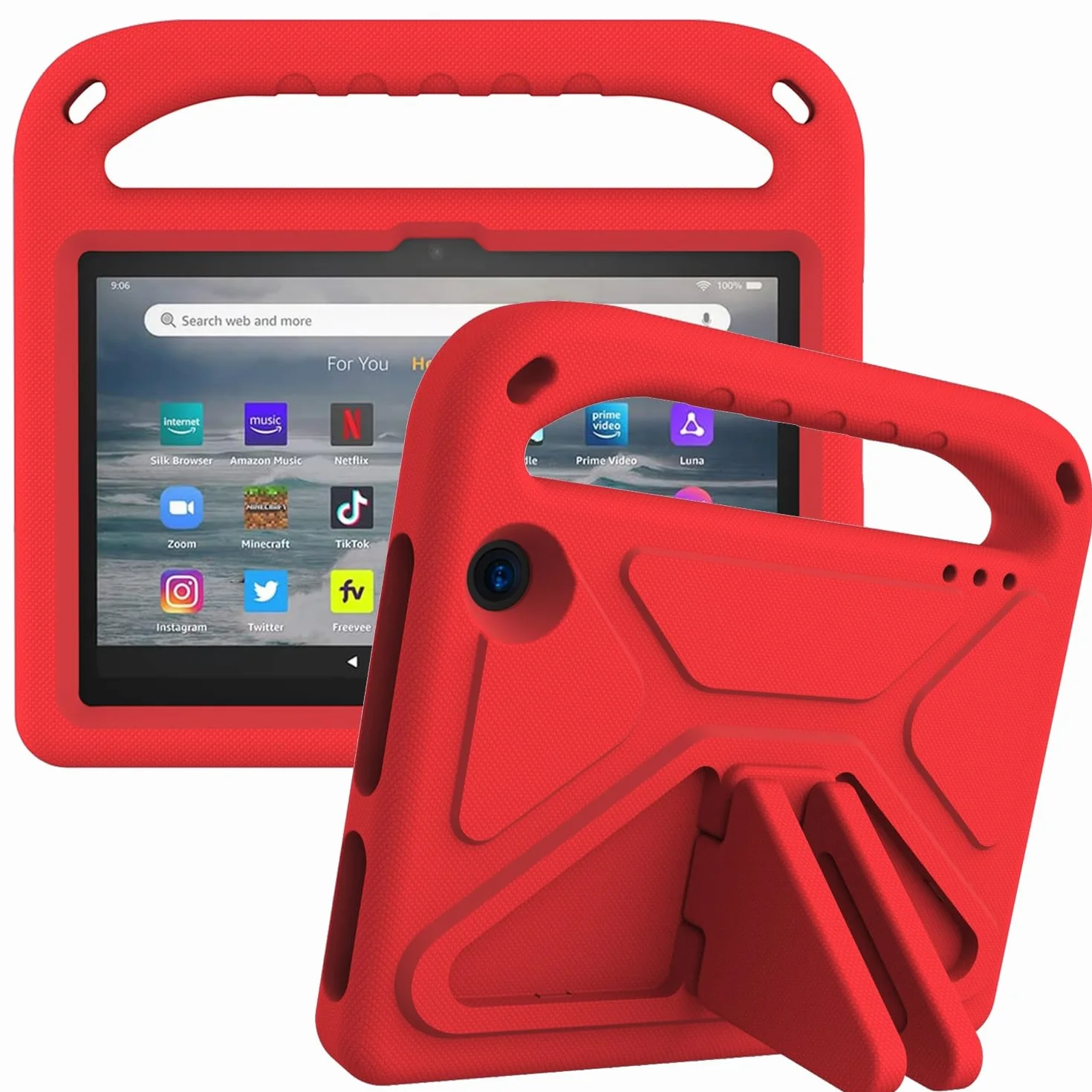 Pokrywa tabletu Kompatybilny z etui na tablet Kindle Fire 7 2022 12th, amortyzujący wstrząsy, z uchwytem, ​​EVA, uchwyt, wytrzymały pokrowiec na tablet dla dzieci, lekki Strona główna tabletu(Rosso)