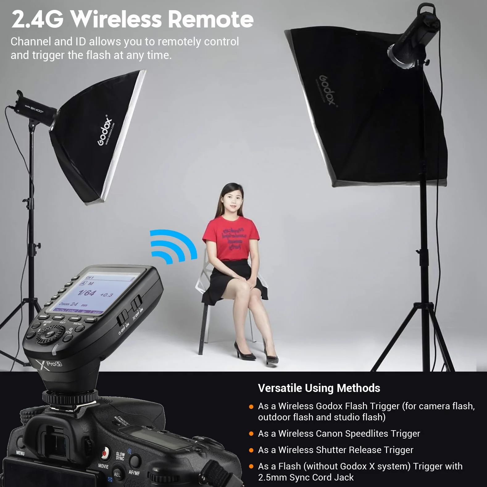 Godox XPro-S TTL bezprzewodowy wyzwalacz lampy błyskowej do kamery Sony Wirless X System 1/8000s HSS z dużym ekranem LCD ukośna konstrukcja TTL-Convert-ręczna funkcja nadajnik flash