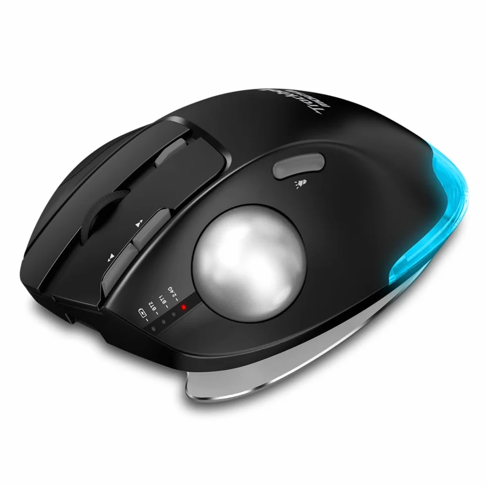 Bezprzewodowa mysz trackballowa, mysz Bluetooth, ładowalna, sterowanie kciukiem, 3 urządzenia, 4800 DPI, 8 klawiszy, ergonomiczna mysz bezprzewodowa do laptopa, komputera, tabletów