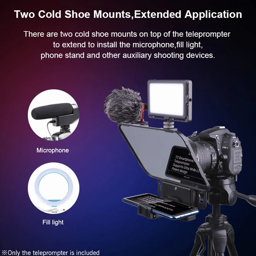 Bestview T3 ulepszony teleprompter do smartfonów/tabletów/lustrzanek cyfrowych z obiektywem zdalnego sterowania, pierścień adaptera, obsługuje ultraszerokokątny obiektyw do strumieniowania na żywo na scenie