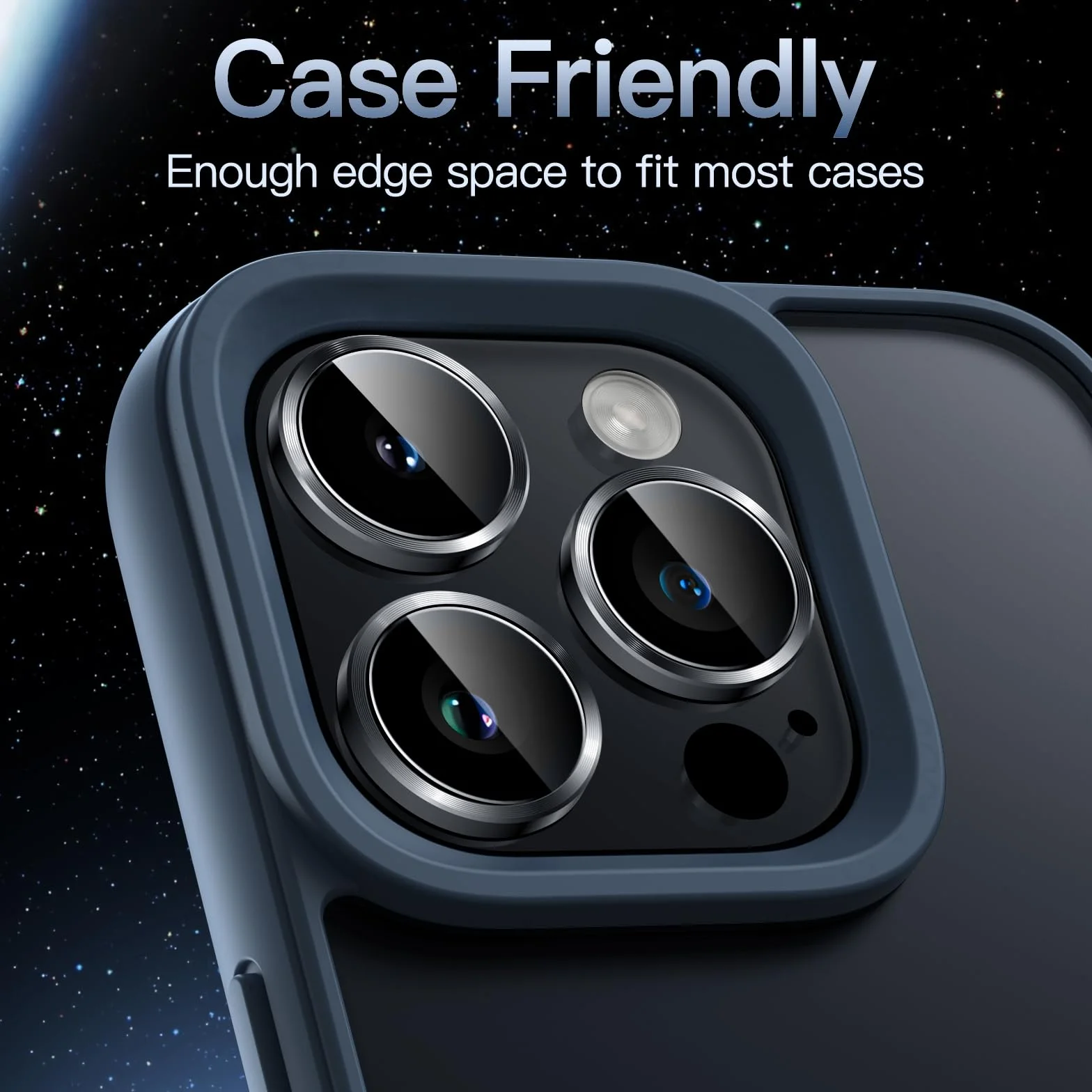 JETech Ochraniacz Obiektywu Aparatu dla iPhone 15 Pro/15 Pro Max | Gwiezdna Czerń, Szkło Hartowane 9H, Metalowe Osłony Pierścieniowe, Przejrzystość HD