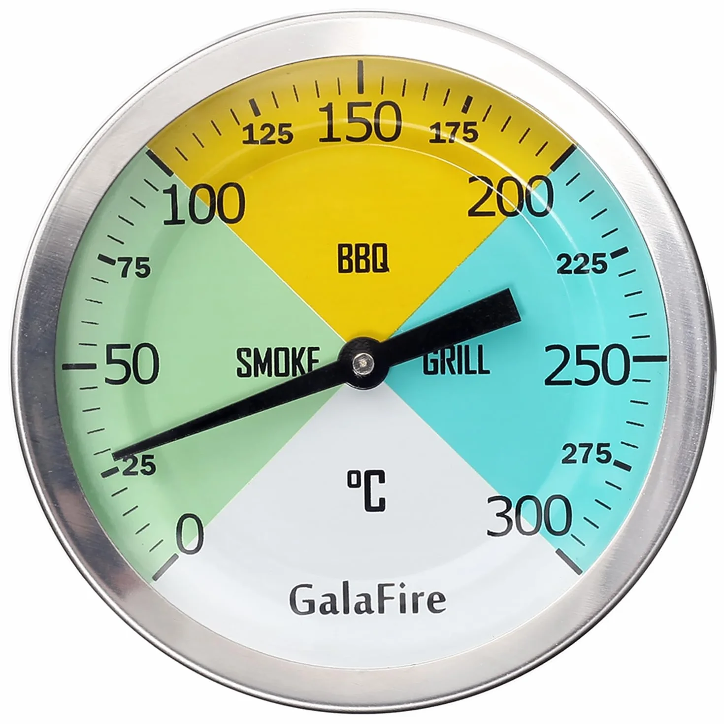 80 mm großes Zifferblatt 300 °C BBQ Grill Thermometer Holz Smoker Temp Gauge mit verlängertem 73 mm Stiel für Grillen Fleisch Kochen