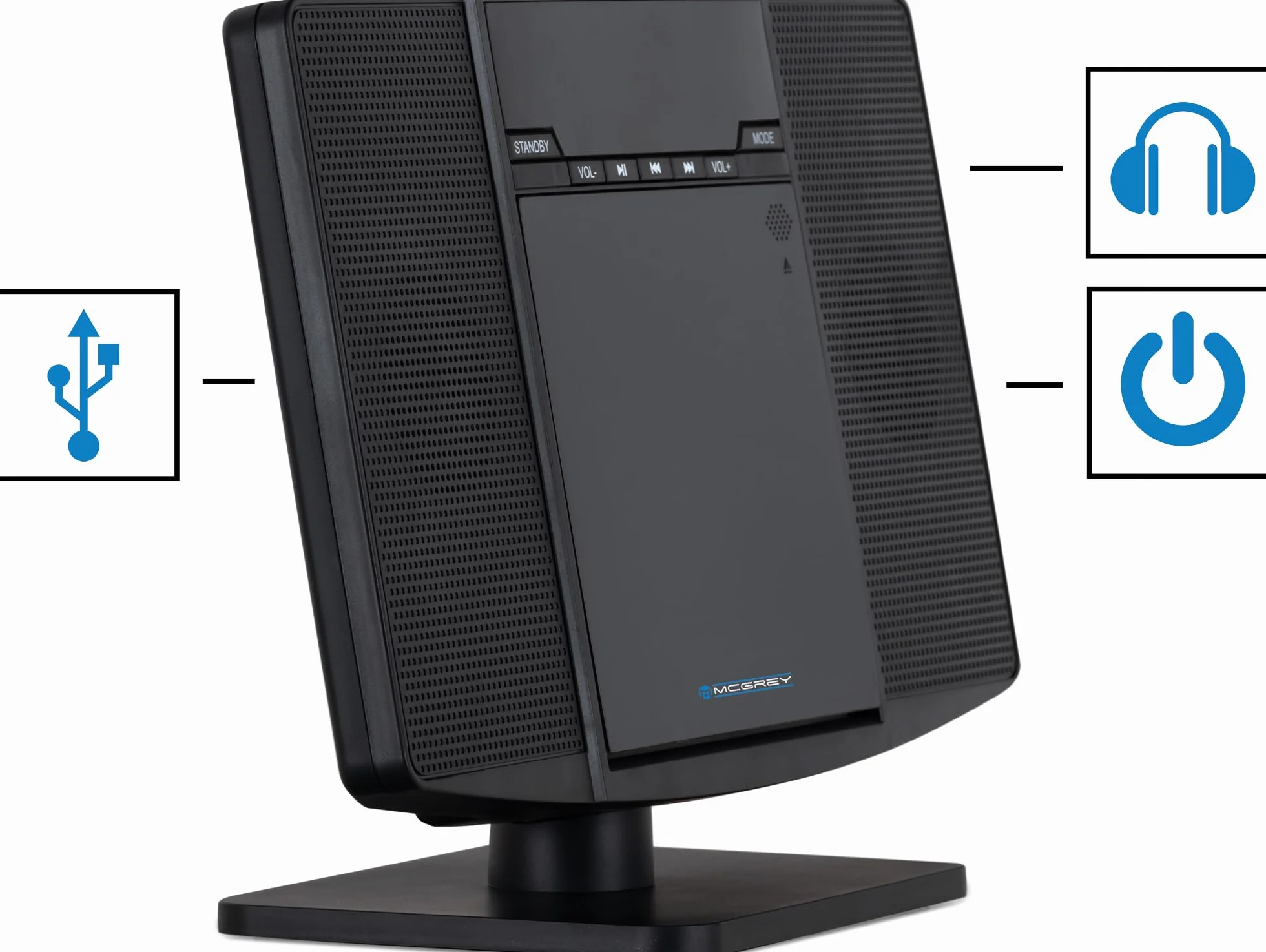 Beatfoxx McGrey MCD-60 pionowa wieża stereo – kompaktowy system HiFi z odtwarzaczem CD/MP3, gniazdem USB, streamingiem Bluetooth i radiem UKW/MW, AUX-In, pilot zdalnego sterowania, 2 x 3 W RMS, kolor