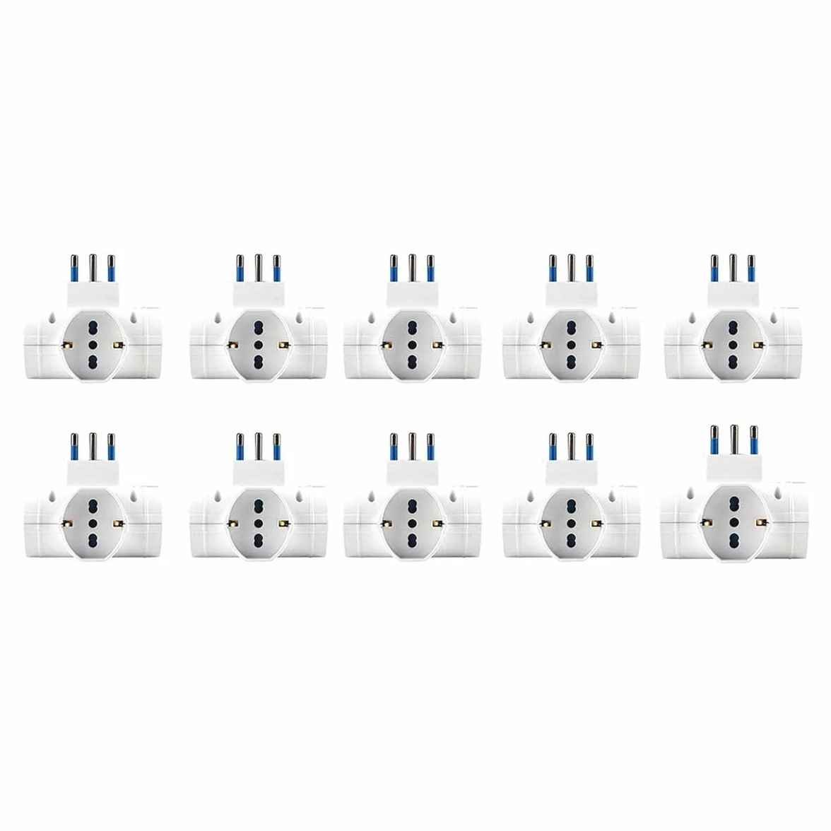 Potrójny adapter podróżny z wtyczką kątową 16A i 3 gniazdami uniwersalnymi 10A/16A Bipasso/Schuko, Max 250V 1500W, gniazdo 3 w 1 (10)