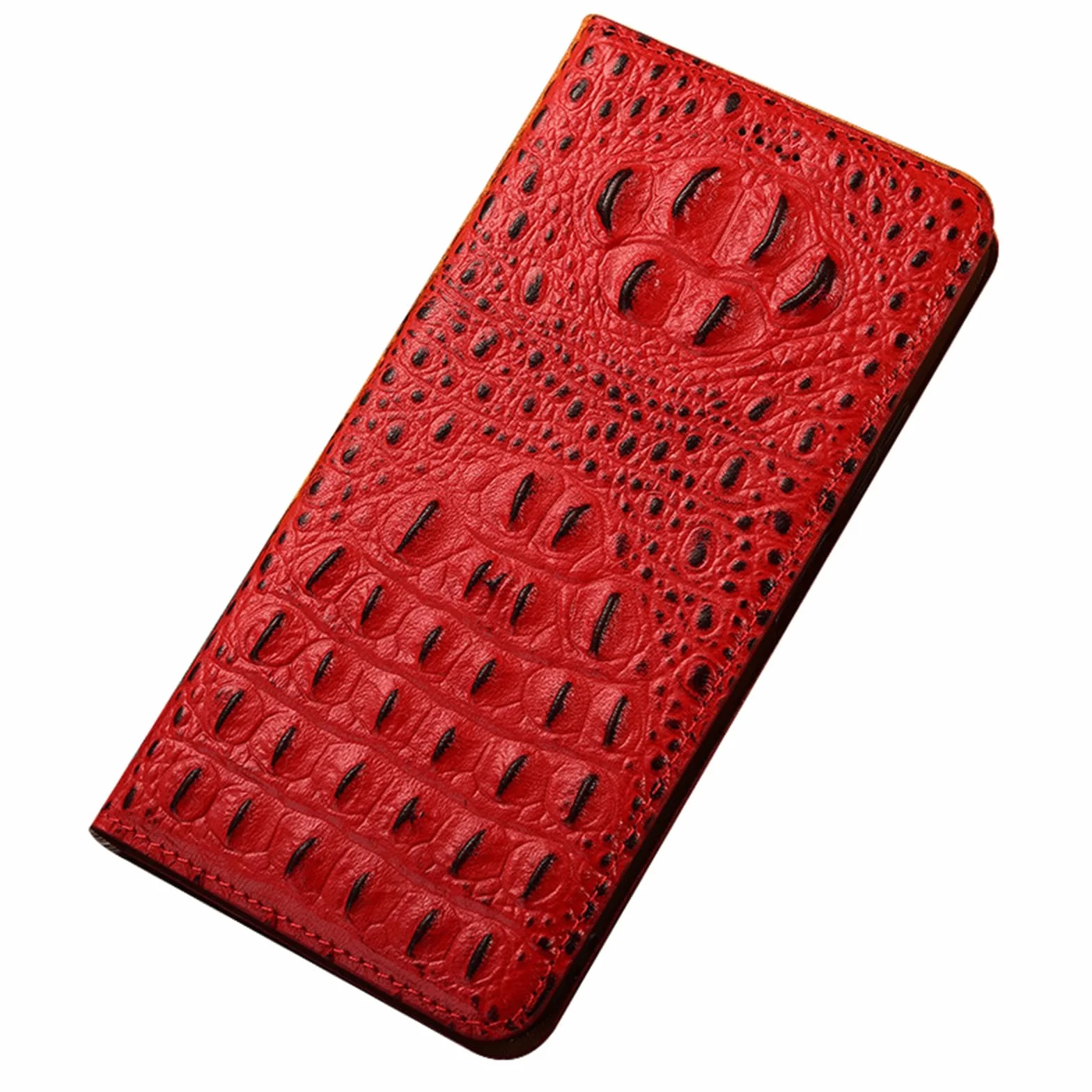 Etui z prawdziwej skóry do Samsung Galaxy S25 Ultra/S25 Plus/S25, z głową krokodyla, etui z klapką, przegródka na karty, funkcja stojaka, zapięcie magnetyczne, etui na telefon, czerwone, S25