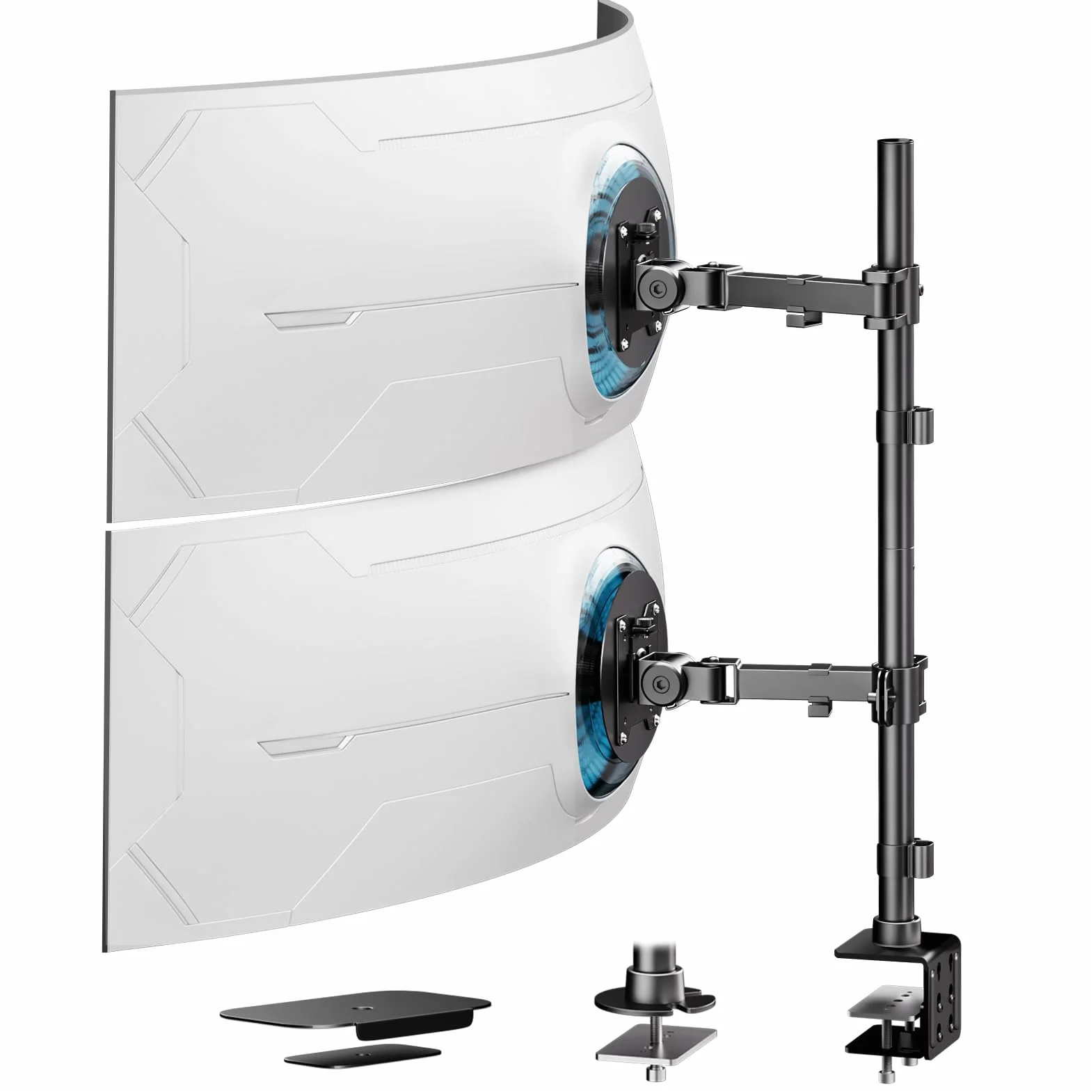 WORLDLIFT Uchwyt na podwójny ekran 17-49" - Obrotowy VESA 360° | Pochylenie +50°/-20°, obrót o 180°, obrót ±90°, szybki montaż, zarządzanie kablami, oszczędność miejsca