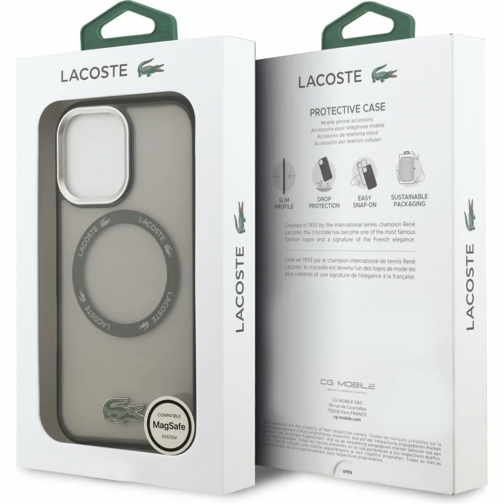 CG MOBILE Lacoste Shockproof przezroczyste etui kompatybilne z MagSafe do iPhone 17 x (szare)