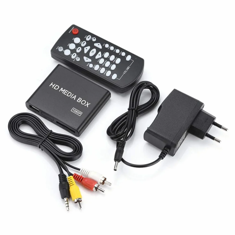 Topiky Odtwarzacz multimedialny HD 1080p, VGA, odtwarzacz multimedialny, obsługa MMC RMVB MP3 AVI MKV, z pilotem zdalnego sterowania, obsługuje karty SD i urządzenia USB (UE)